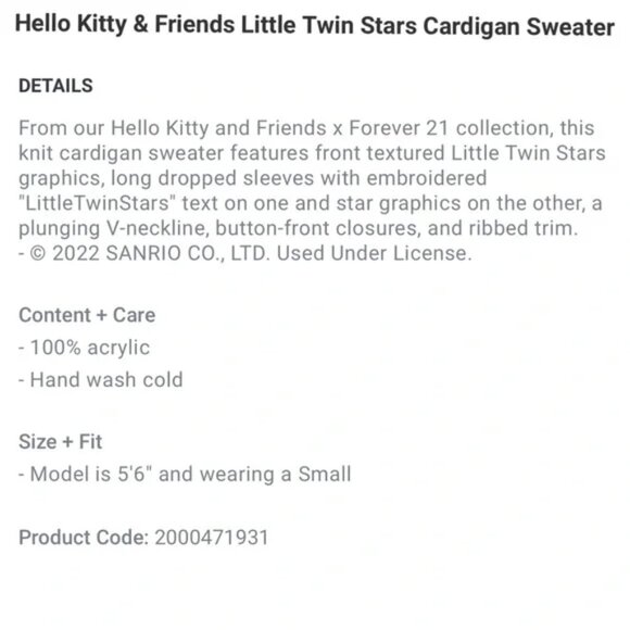๐๐ข๐ฅ๐๐ฉ๐๐ฅ ๐ฎ๐ญ Sanrio X Little Twin Stars Knit Cardigan Sweater - Picture 5 of 16